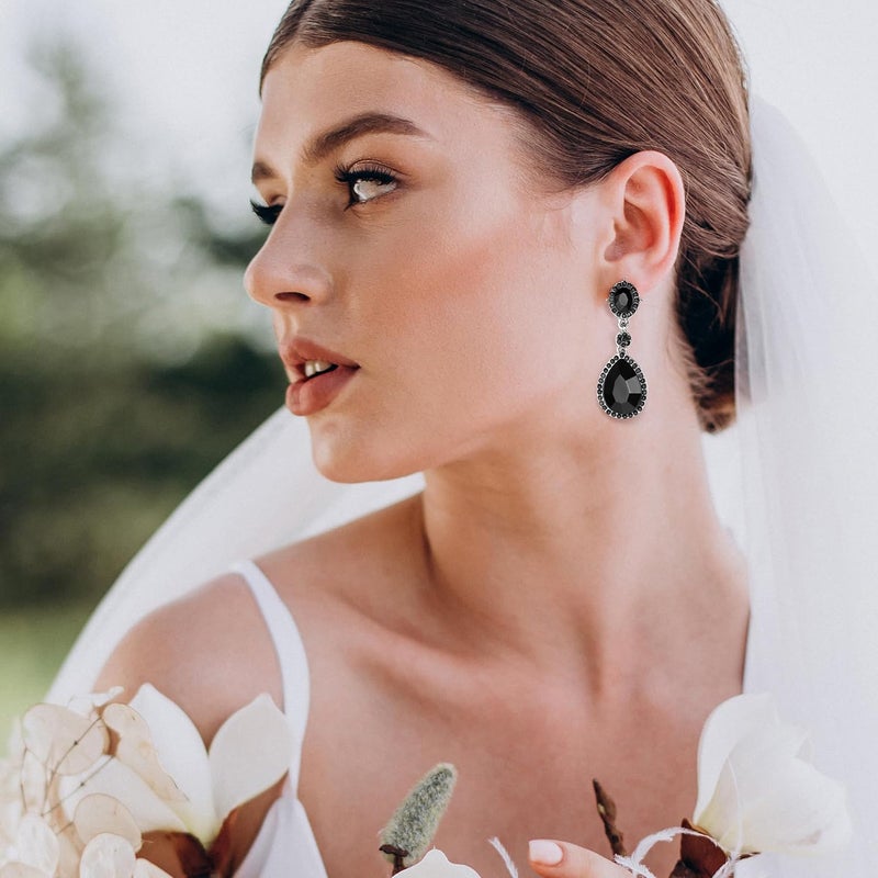 Sanfenly Clip On Earrings Women Dangle, Large Long Dangling Non Pierced Earrings Elegant Formal Big Bling Rhinestone Crystal Simulated Diamond Clip Earrings for Women Non Pierced Ears - Image 4